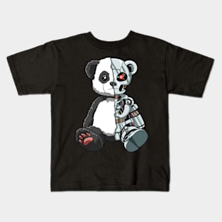 Cute Panda Bear Scary Robot Cybernetic Animal Lover Kids T-Shirt